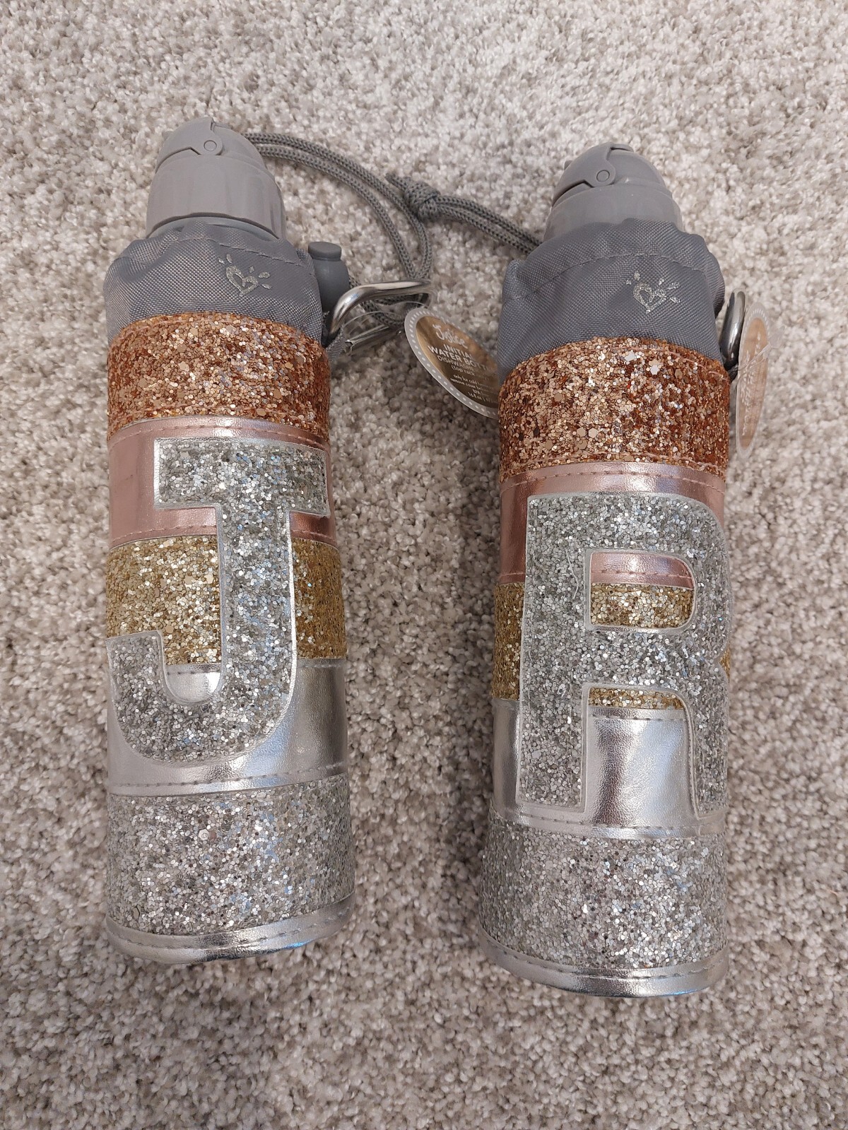 NWT Justice Girls Glitter Stripe Water Bottle Initial C J L