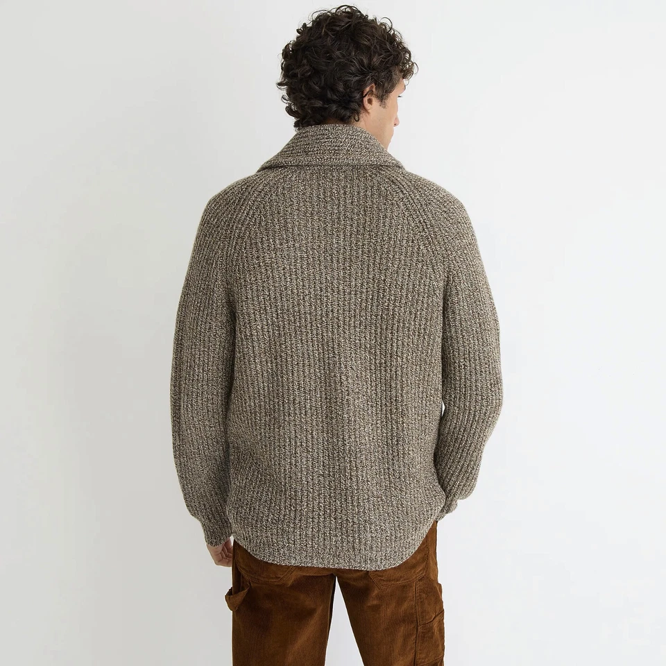 NWT J Crew Rugged Merino Wool Heavyweight Cowl Neck Shawl Cardigan Sweater Beige - Image 3 of 4