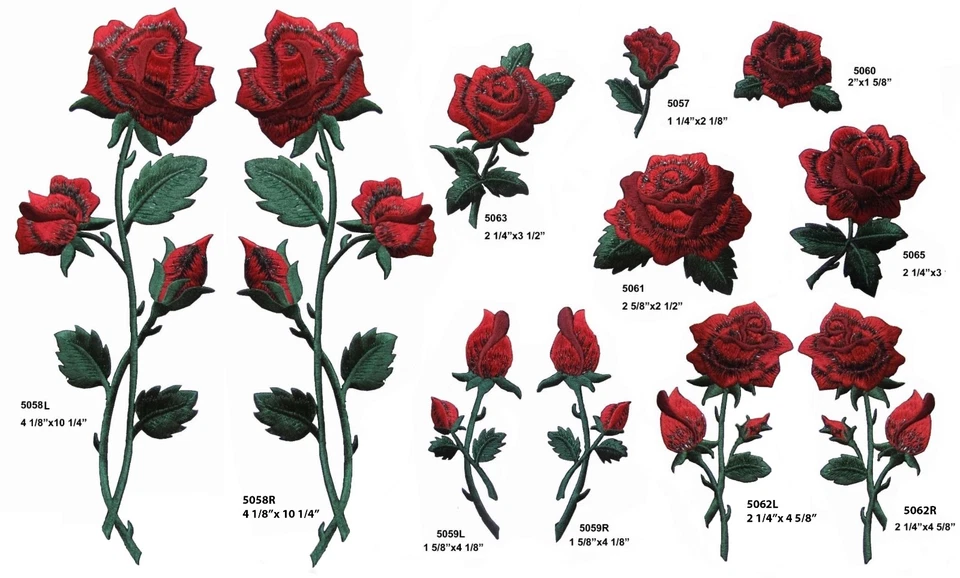 Red Rose Flower Embroidery Iron On Appliqué Patch