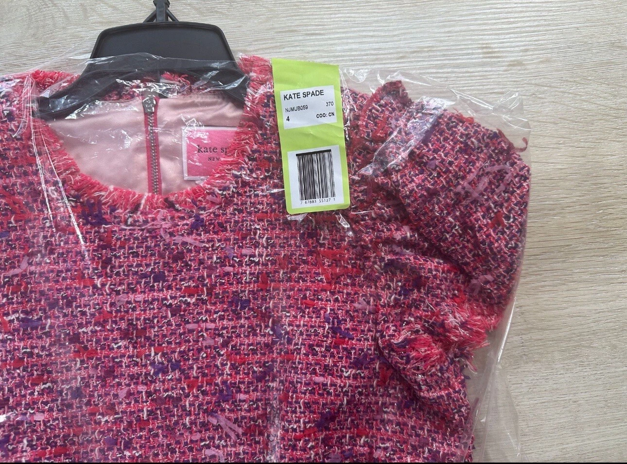 ABITO DA DONNA KATE SPADE NEW YORK NUOVO CON ETICHETTE IN TWEED ROSA 6 BACCHE BLITZ MANICA FLUTTER