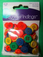 FAVORITE FINDINGS APPROX 1/2" 2 4-HOLE MULTI-COLOR PLASTIC CRAFT BUTTONS-J971