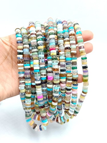 Mixed Gemstone Faceted Heishi Tyre Beads 16" Strand for Jewelry Craft - Picture 4 of 7
