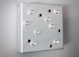 Silver Acrylic Red Rhinestone Textured Mixed Media Art Wall
