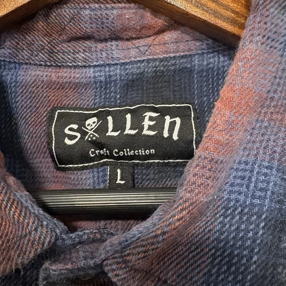 Camisa de franela a cuadros Sullen para hombre azul borgoña tatuaje grunge skate núcleo L Foto 3 de 4