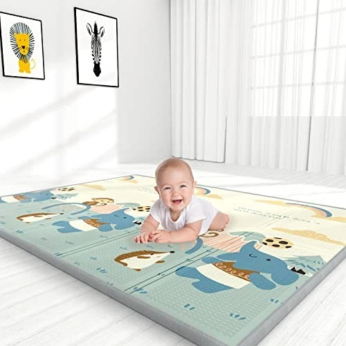 YOOVEE Foldable Baby Play Mat for Crawling Extra Large - Whale & Elephant