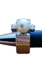 Weißgoldring 585  mit Perle und Brillianten 