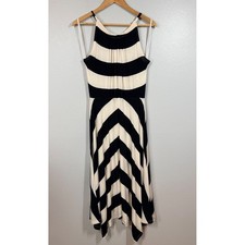 GAP Dress Womens S Black White Striped Sleeveless Midi Handkerchief Hem Halter