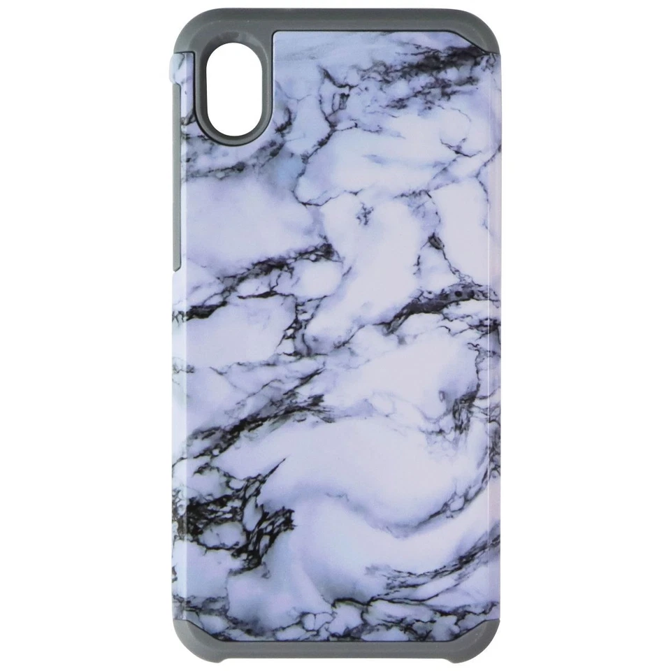 Funda de doble capa ASMYNA Fuse Series para Motorola Moto E6 - Blanco Mármol/Gris Foto 2 de 3