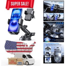 3-in-1 Car Phone Holder 122 LBS Strongest Suction  Stable Clamp Arm 360  A...