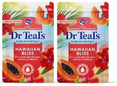 Dr Teals Epsom Salt 3lb Hawaiian Bliss Magnesium Bath Soak (Pack-2)