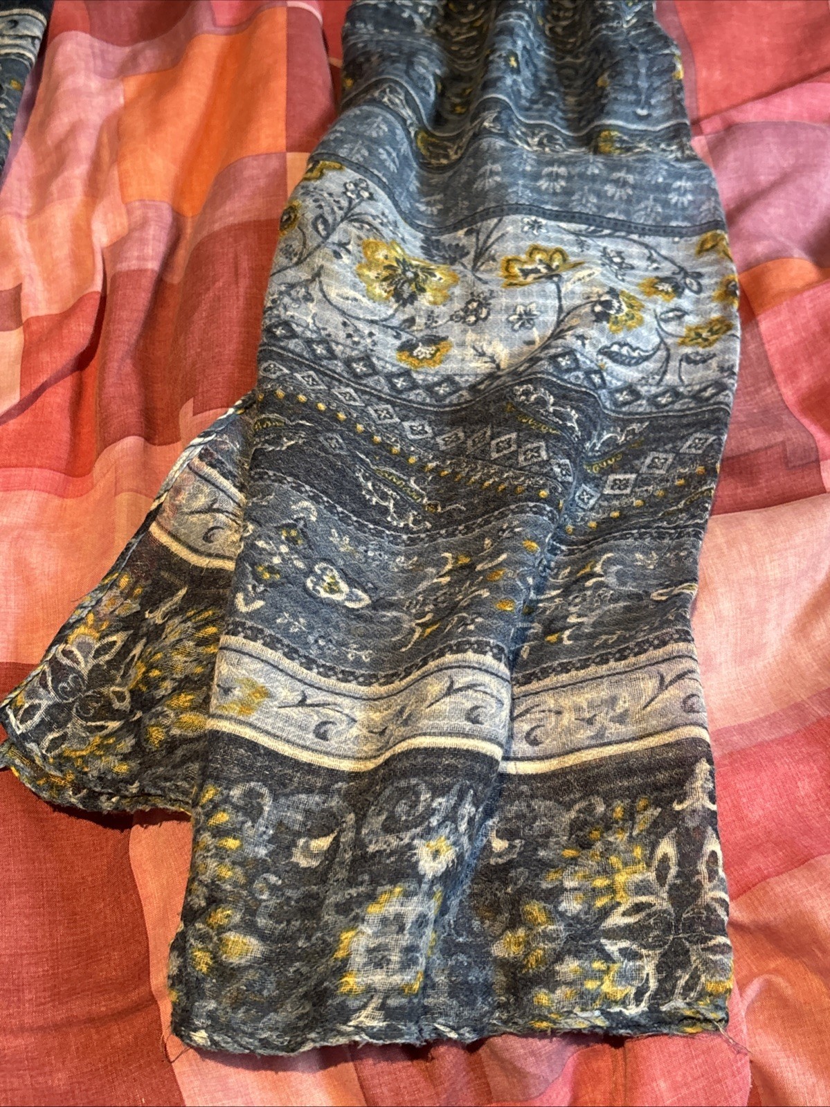 Springfield Large Rectangular Blue Scarf With Flo… - image 2