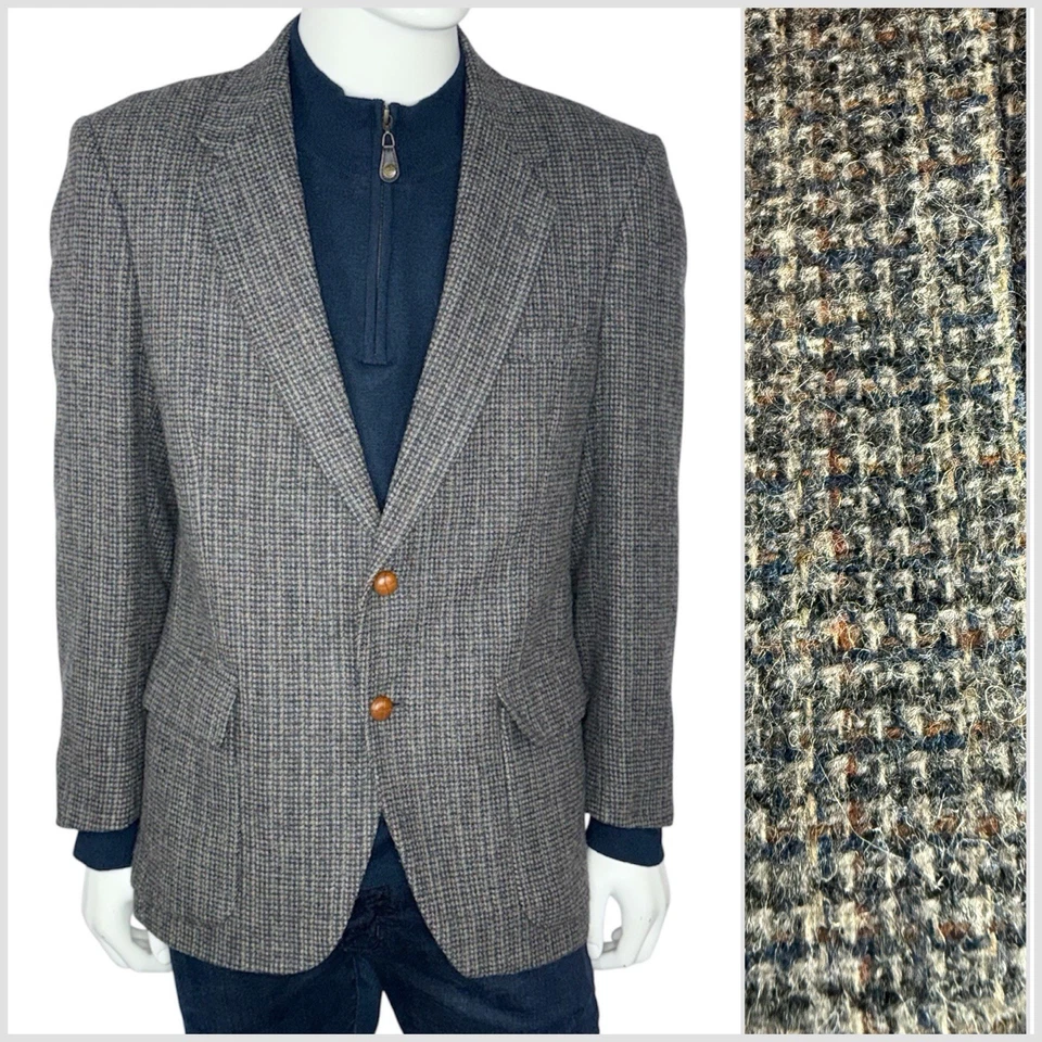 VTG Farah Wool Tweed Blazer Jacket Sport Suit Coat Gray Size 42R Leather Buttons - Image 2 of 4