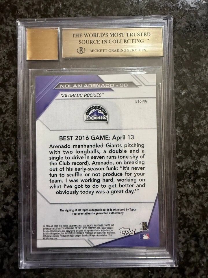 2016 Bowman’s Best Nolan Arenado BGS 9.5 Auto 10 True Gem Mint Autograph - Image 2 of 2