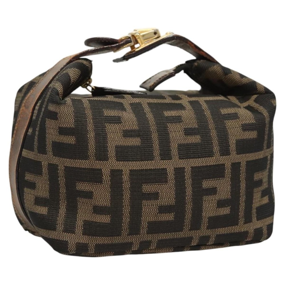 FENDI Zucca Canvas Handbag in Black Brown Authentic 126272