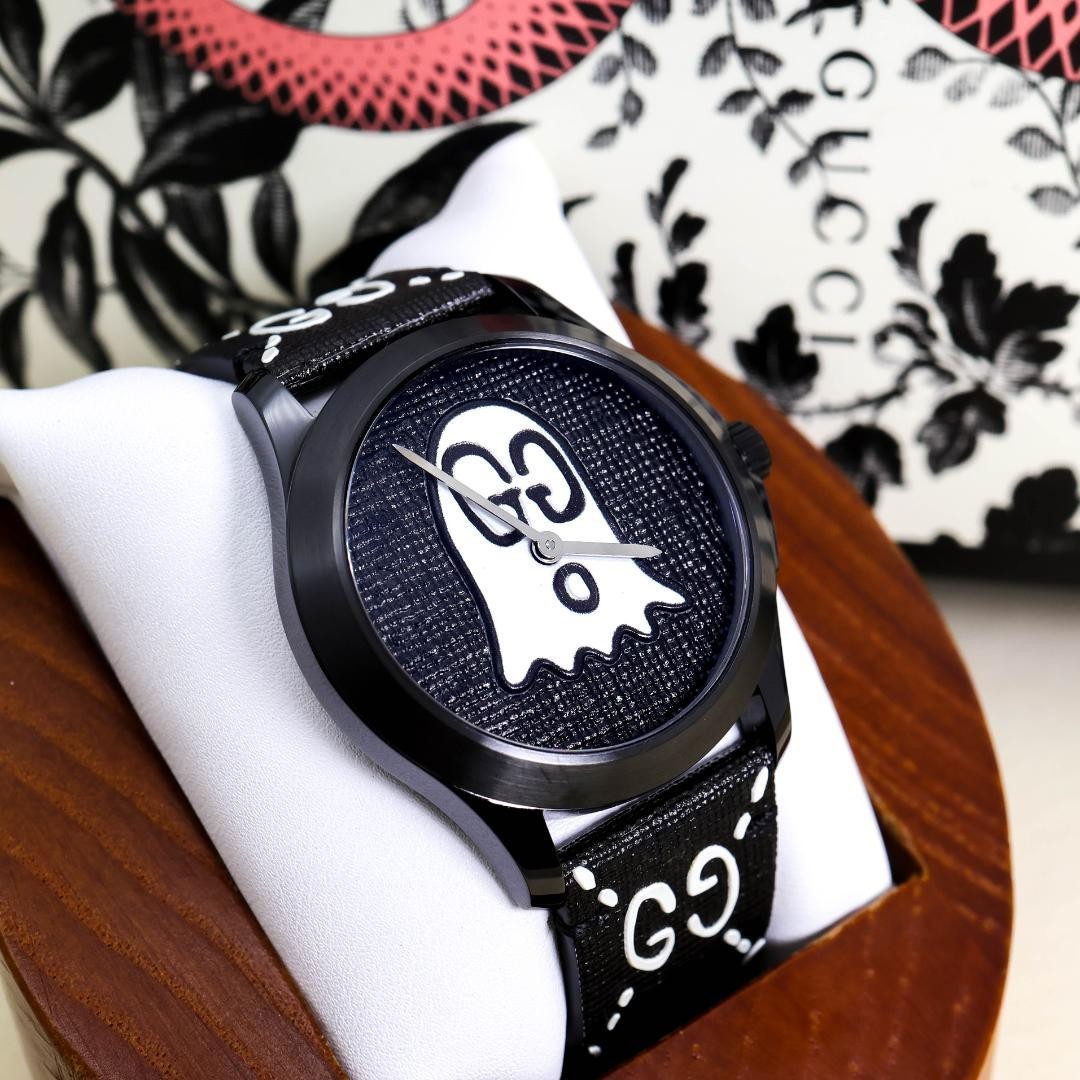 Gucci Ghost G Timeless Watch 126.4 Black 2.0cm Strap Black  display picture 3