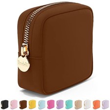 Makeup Bag Travel Cosmetics Pouch and Toiletry Bag, Nylon Mini Chocolate