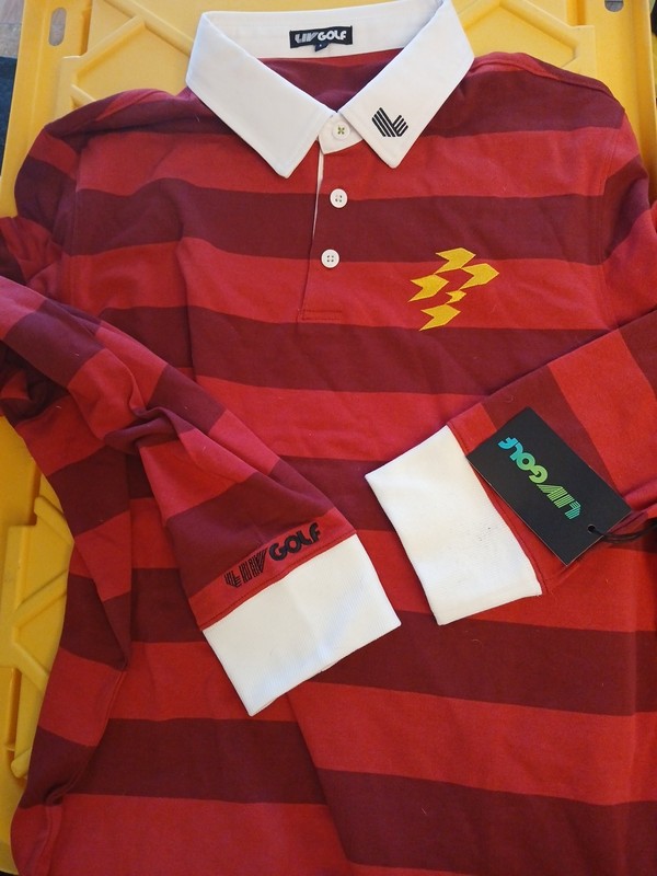 LIV Ripper Golf Club Houndstooth Long Sleeve Rugby Stripe Knit Polo Shirt Large