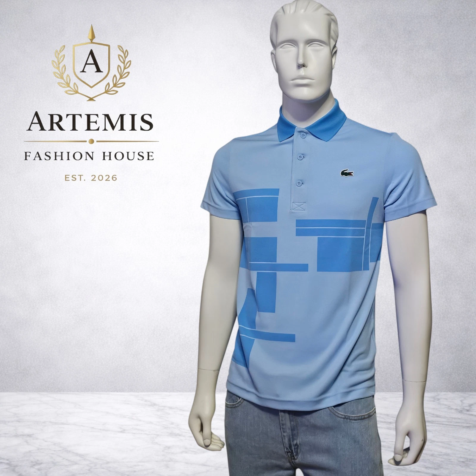 Lacoste x Novak Djokovic Men's Regular Fit Blue Fan Sport Polo Size Large