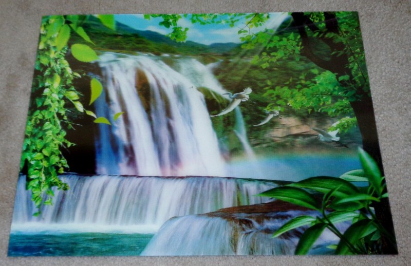 3D Waterfall Nature Wall Art – 10x14 – Multi Layer Scenic Forest Landscape–Birds