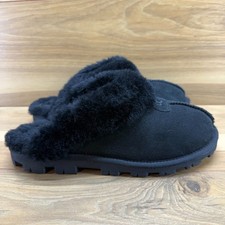 UGG Coquette Slip On Slippers Womens 7 Black Suede Shearling Fur Y2K Cozy 5125