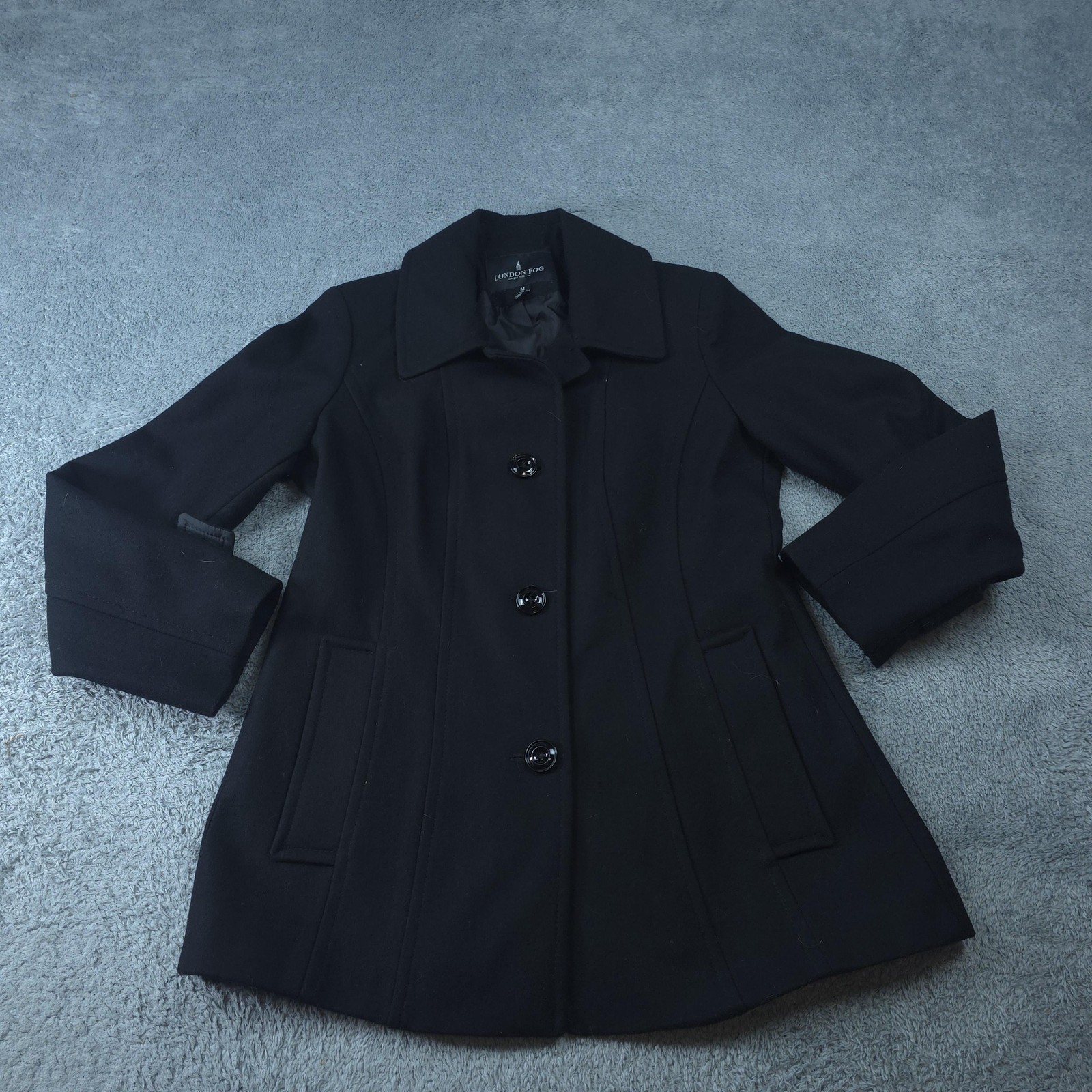 London Fog Coat Womens Medium Black Single Breasted Button Front Pockets Lined
