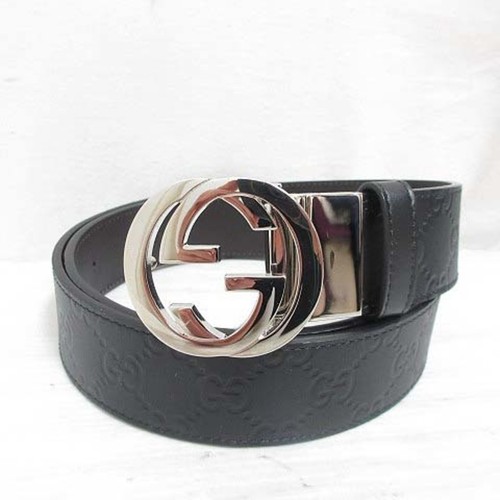 Gucci 473030 Interlocking G Buckle Reversible Leather Belt Guccissima Black Used