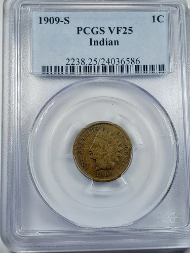 1909-S Indian Head One Cent 1c Penny PCGS VF25