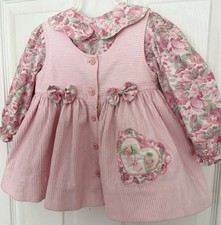 Vintage Baby Togs Inc. Pink Corduroy Apron Dress/Floral Blouse Set Girl's 18M