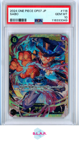 SABO ONE PIECE JAPONÉS OP07-500 AÑOS EN EL FUTURO 2024 118 PSA 10