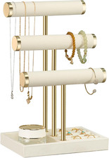 3 Tier Bracelet Holder Display - Detachable T Bar Beige Velvet Bracelet Holder,