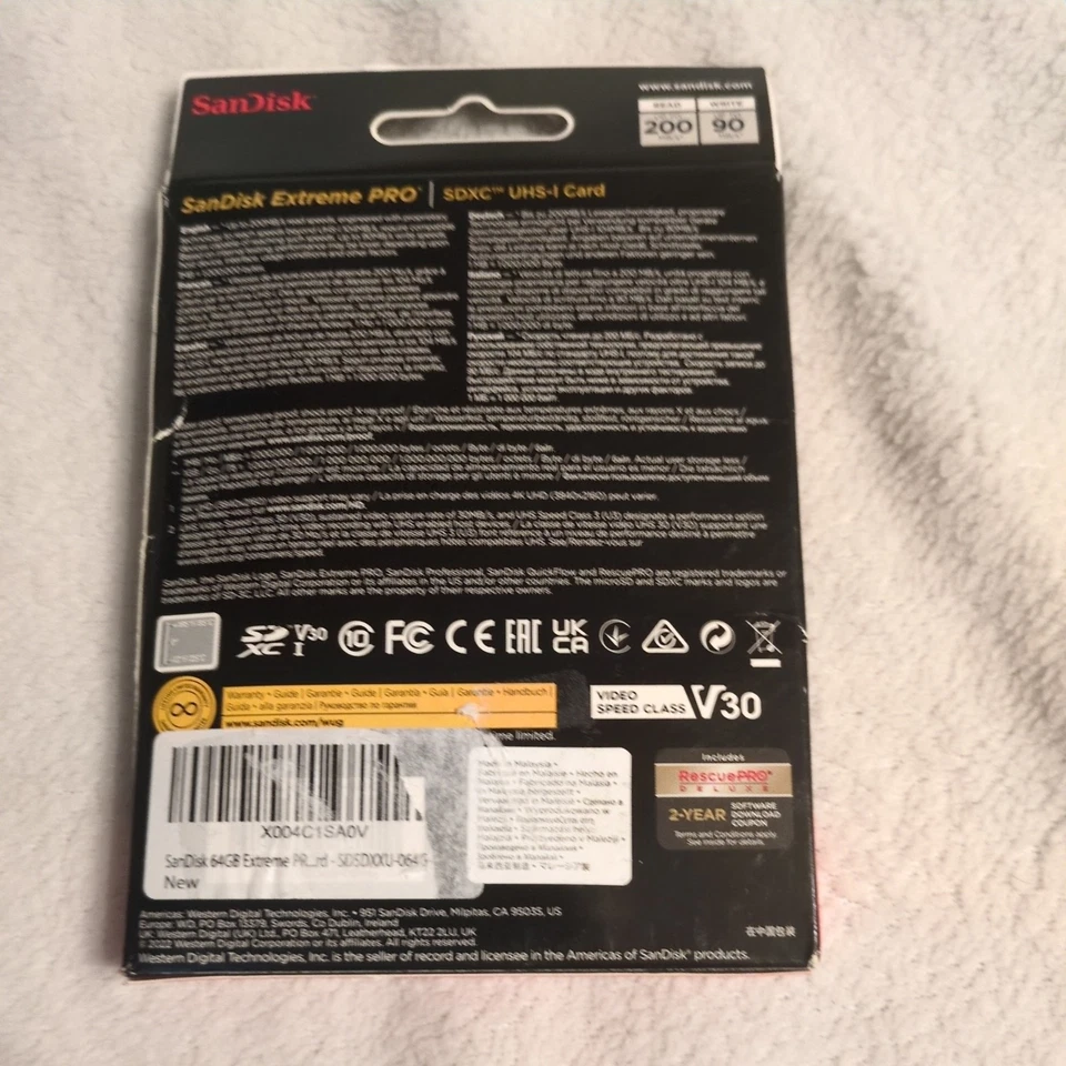 SanDisk 64GB Extreme PRO UHS-I SDXC Memory Card SEALED - Image 3 of 4