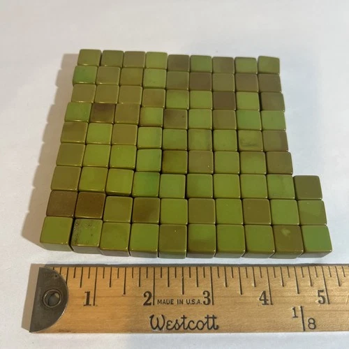 LOT OF 84 VTG BAKELITE CUBES GREEN DICE JEWELRY BEADS 7/16”
