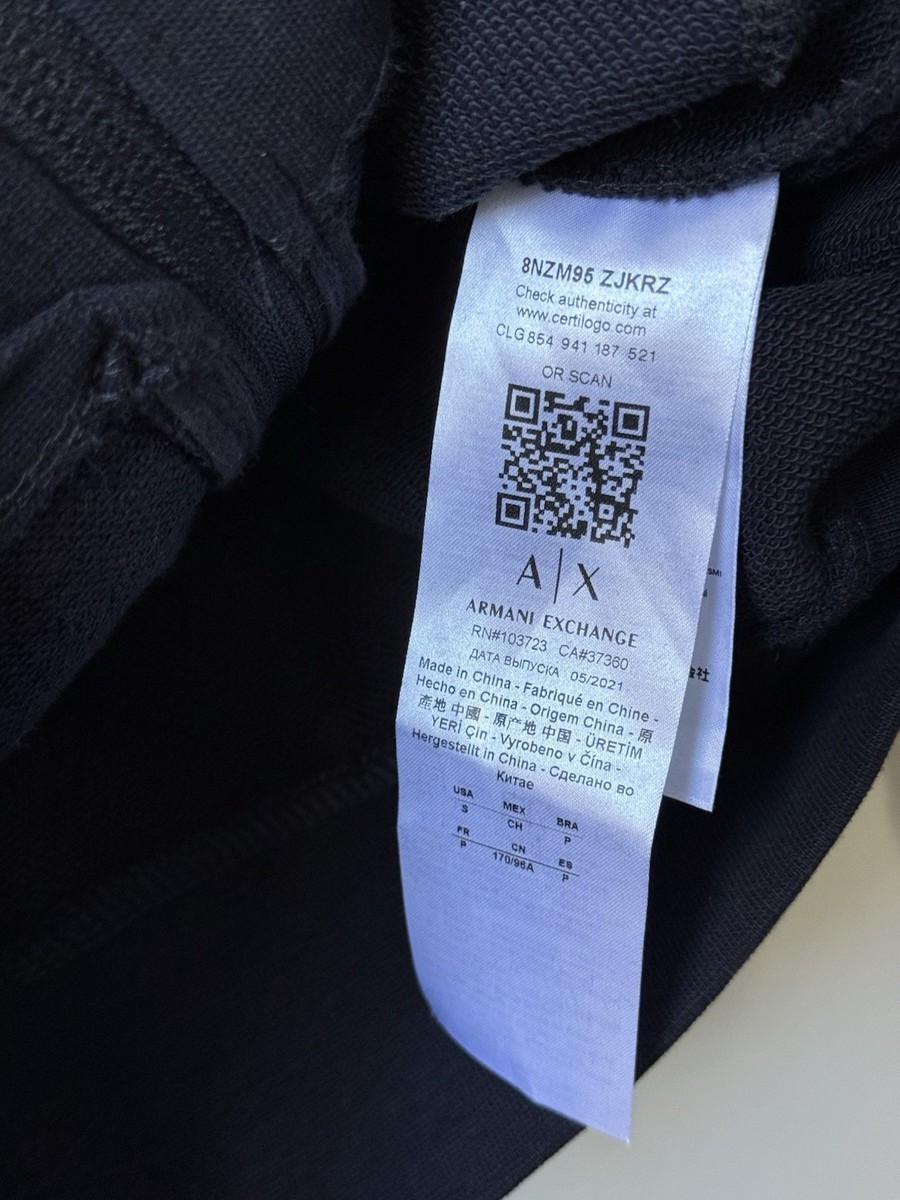 Armani Exchange Zip Up Hoodie Small NWT $120 Logo Black 8NZM95