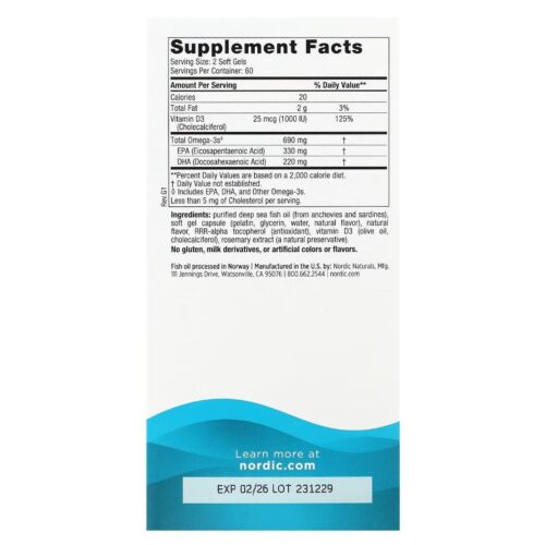 Nordic Naturals, Omega-3D, Lemon, 120 Soft Gels - Bild 2 von 2