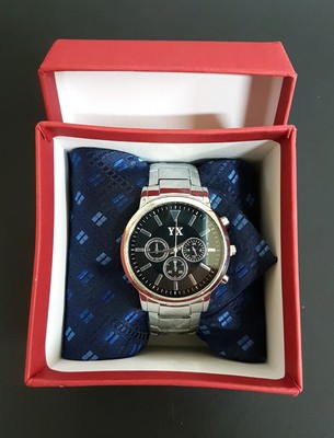 Set Regalo Per Uomo Orologio Quarzo Acciaio Cravatta In