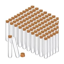 100 Pcs Glass Test Tubes with Cork Clear Stoppers Round Bottom Lab Test Alcoh...