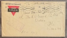 1917 WW1 Censored 2c OAS YMCA Victoria BC Canada Classic Cover