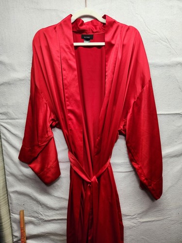 NATORI Womens’ Red Solid Long Belted Robe Size Large 100% Polyester