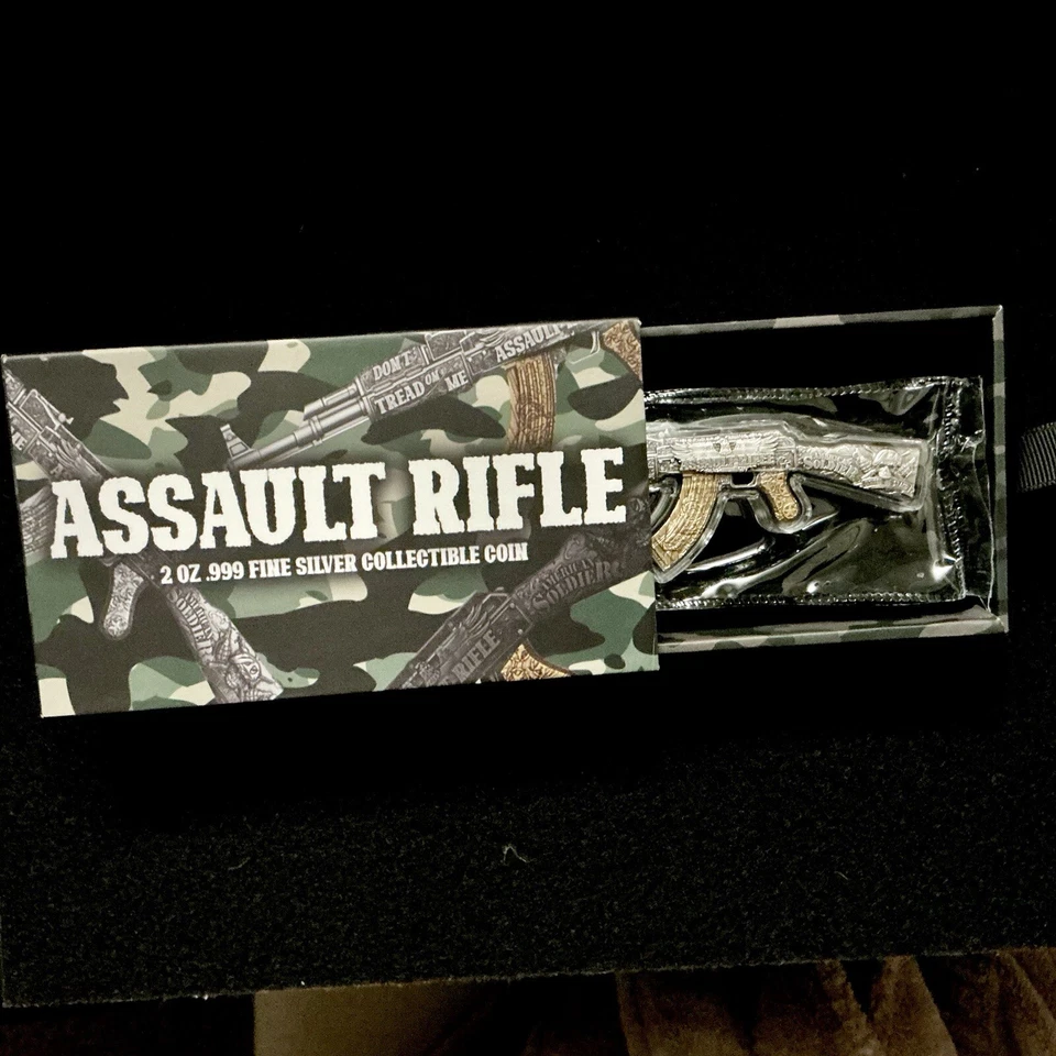 Rifle de asalto de plata 2024 2 oz Rep Tchad solo 1000 moneda coleccionable acuñada Foto 2 de 4