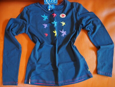 T-Shirt Gr. 164 Mädchen reiten pferde pony ELT Paris Langarm blau bunt neu