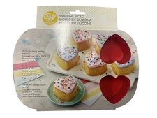 WILTON Silicone Mold Heart 6 Cupcake Size Baking or Molding Gelatin, Ice Cream