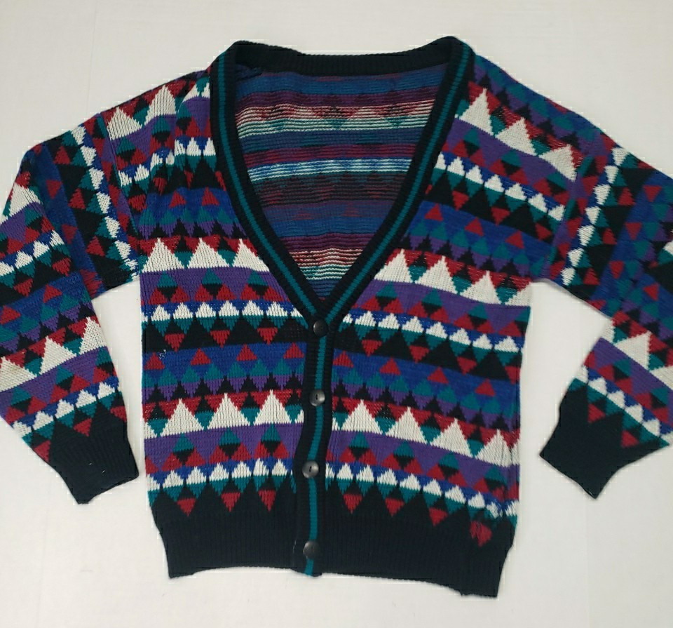 Vintage 80s/90s Botany 500 Cardigan Sweater Mens Medium Geometric Button Acrylic