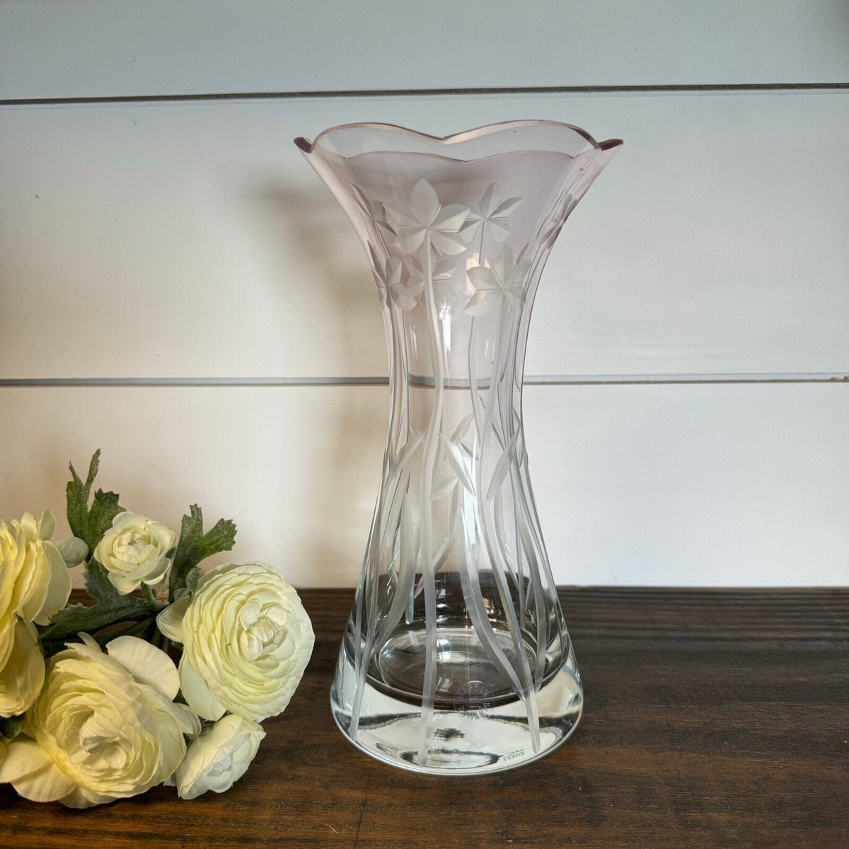 はなもも(^・^) Vintage Lenox “Floral Spirit” Lead Crystal Etched Glass 9” Pink