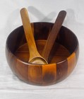 Gibson Laroda 3-Piece Brown Acadia Wood 10" Salad Bowl Set w/ Serving Spoon Fork