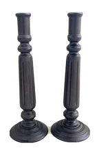Pair of Vintage Lathe Turned Tall Wooden Taper Candlestick Holders 16" Tall