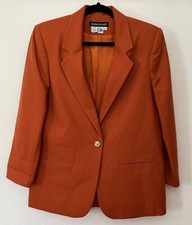 Orange Wool Classic Blazer, Savannah, Womens Size 8p, 100% Pure New Wool