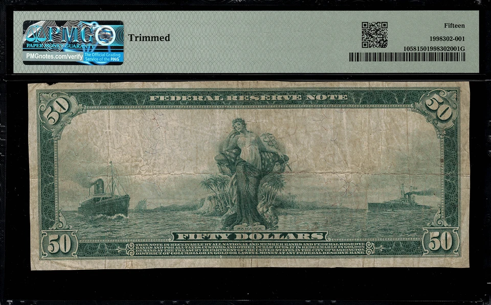 1914 $50 Federal Reserve Note Minneapolis FR-1058 - PMG 15 comment - 13 Known - Image 2 of 2