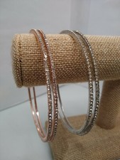 2-Pair Vintage Large Metal Hoop Earrings with Crystal Edge - 4" - Multicolor