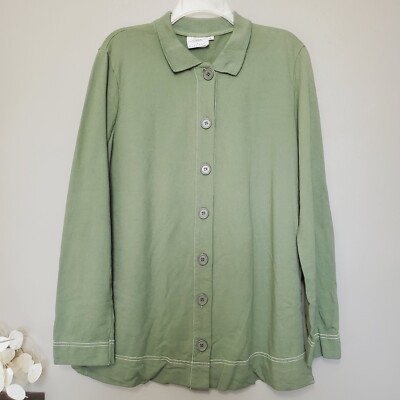 Hot Cotton By Marc Ware Button Up Top Womens Size Large Green Lagenlook USA