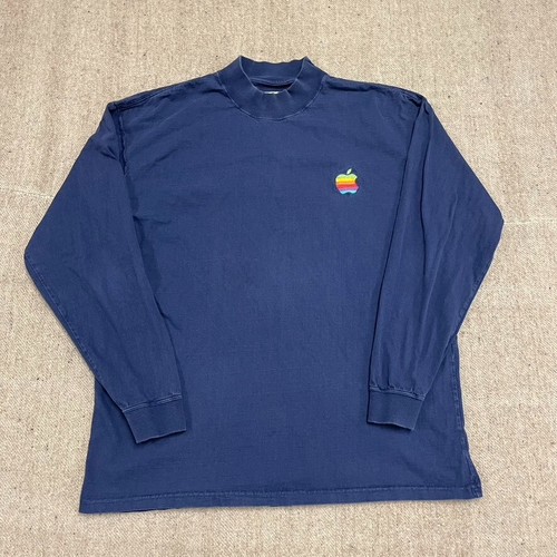 Mackintosh, Vintage Apple Macintosh Long Sleeve Shirt Men Large Blue 1990s Log Cabin